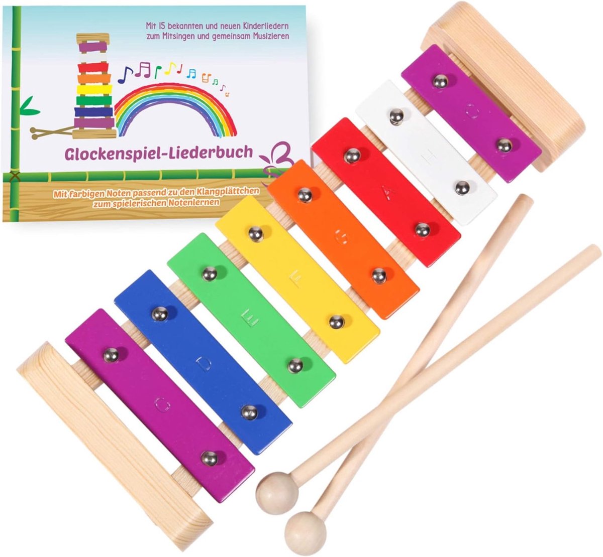 SnelShoppen - Houten Kindermuziekinstrument - Xylofoon met Muziekboek en Houten Hammers - Geschikt voor Kinderen vanaf 3 Jaar - Kleurrijk en Educatief