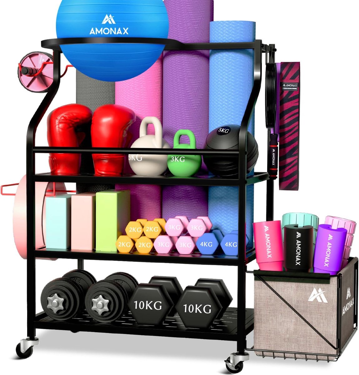 SnelShoppen - Home Gym Opslag Halter Rack, Kettlebell Stand voor Yoga Mat, Barbell, Weerstandsbanden, Foam Roller, Fitness Accessoires Organizer voor
