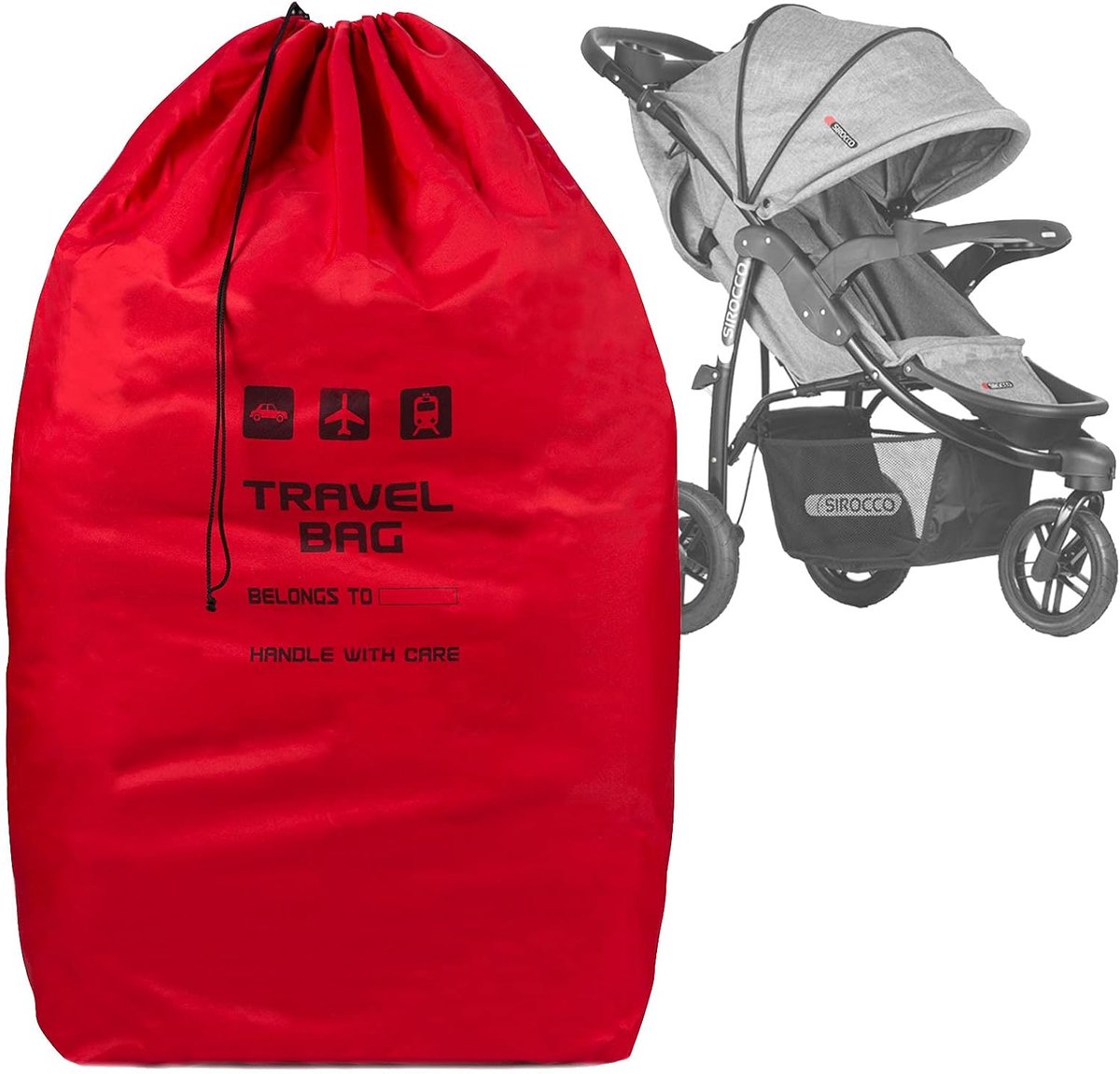 SnelShoppen - Rode Reis Tas voor Kinderwagen, 100x60x40 cm, Vouwbare Rugzak, Lichtgewicht en Waterproof, Perfect voor Vliegvelden en Auto Reis