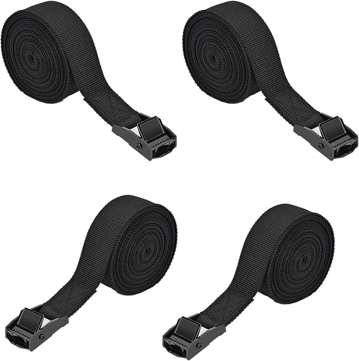 SnelShoppen - 4 Stuks Spanbanden 2,5m (150kg) Zwart - Stevige Riem met Gesp voor Fietsendrager, Dakbox, Camping & Verhuizen