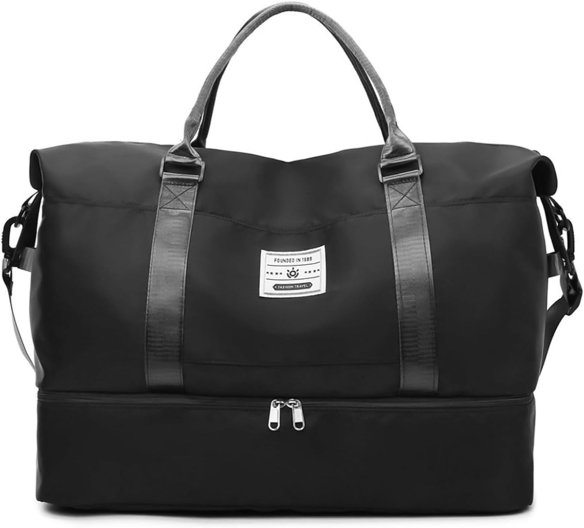 SnelShoppen - Travel Bag voor Vrouwen en Mannen 51x36x24 cm - Grote Capaciteit Sporttas met Schoencompartiment - Waterdichte Weekender Bag - Zwart