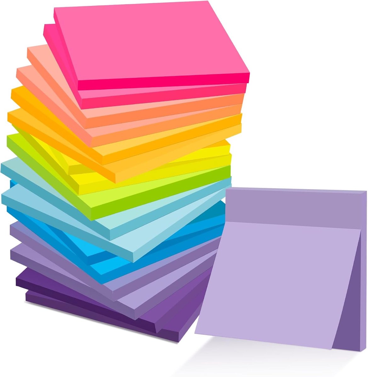 SnelShoppen - Pack van 18 Zelfklevende Notitieboekjes 76mm x 76mm - Kleurige Sticky Notes in 9 Kleuren - Super Plakbaarheid voor School, Thuis, Kantoo