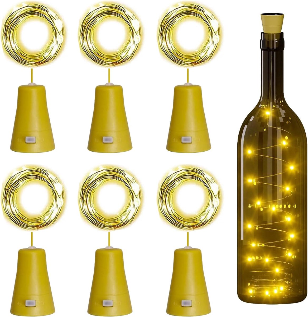 SnelShoppen - 6 Pcs LED Solar Fles Lichten met Kurk - Waterdichte Buitenverlichting met 20 LED Lichten voor Tuin Decoratie, Feest, Bruiloft, Potten en