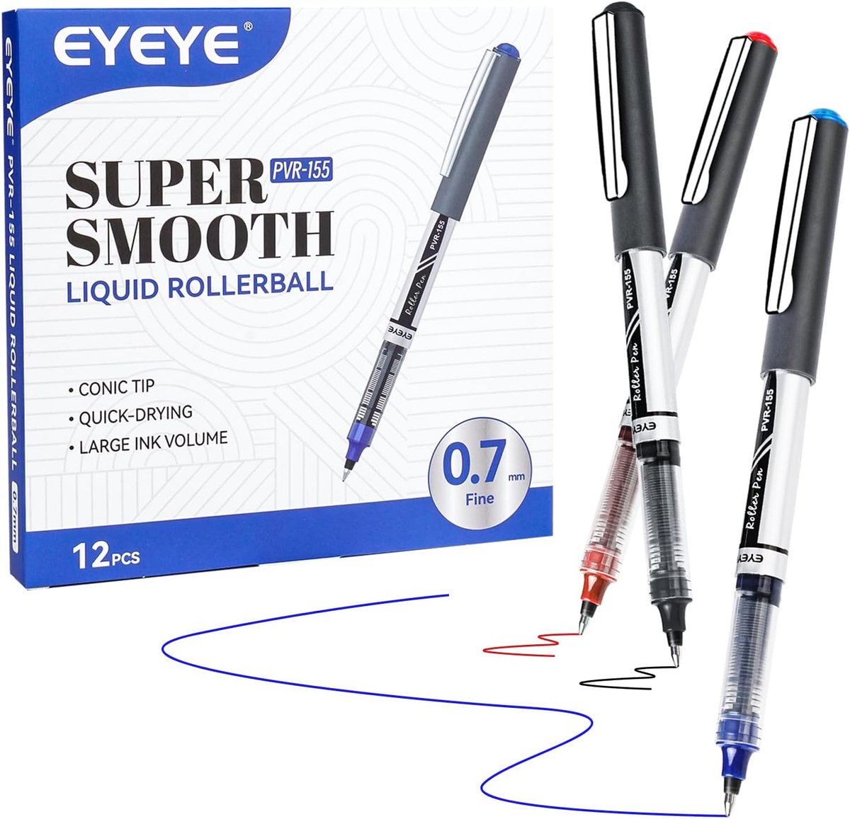 SnelShoppen - Rollerballpennen met Vloeibare Inkt 0.7mm - 12 Stuks - Sneldrogend - Medium Punt - Kleur: Blauw, Rood, Groen - Perfect voor Notities, Jo