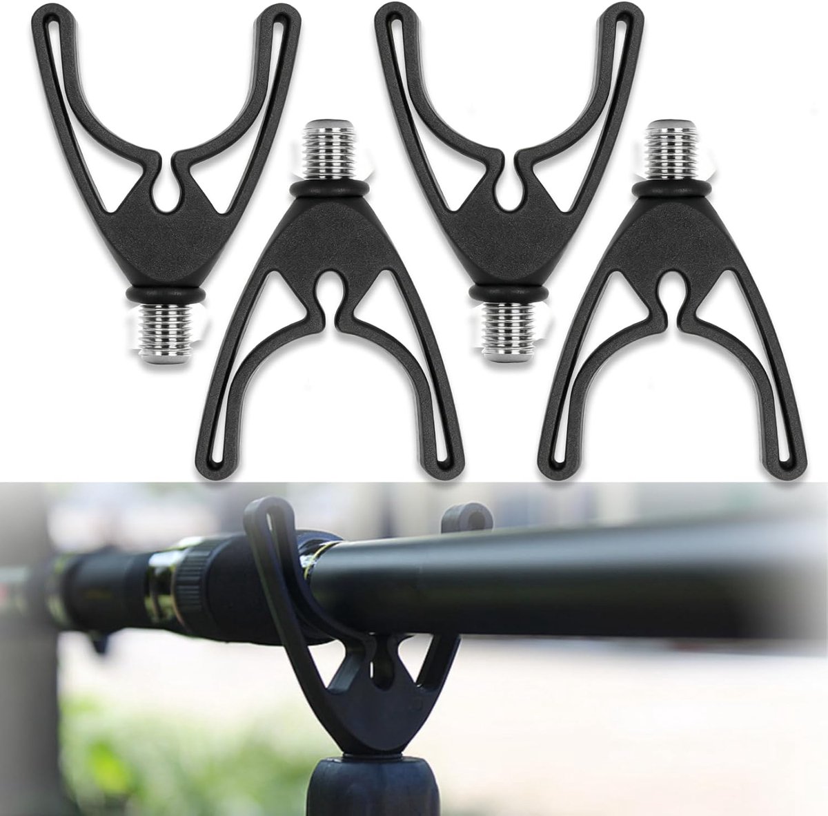 SnelShoppen - 4 Stuks Carp Rod Holder Set - Zwarte Vissupport - Universele Gripper voor Hengel - Ideaal voor Rivieren, Meren en Zee