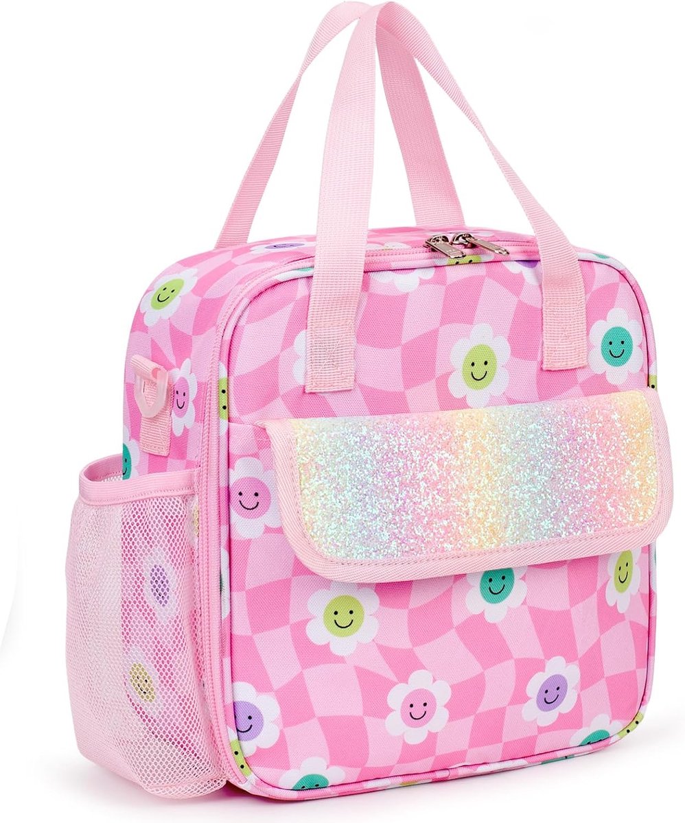 SnelShoppen - Kinder Lunchbox voor Meisjes Peuter, Geïsoleerde Lunchtas met Schouderriemen, Herbruikbare Draagtas Koeltas met Waterfleshouder voor Sch