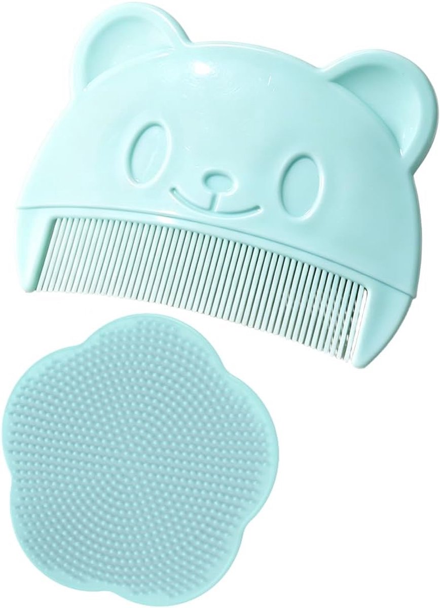 SnelShoppen - 2 Stuks Baby Kammen en Badborstel Set voor Baby's - Zachte Massageborstel, Anti-Melkkorst Kam, BPA-vrij, Ideaal voor Pasgeborenen, Hoofd