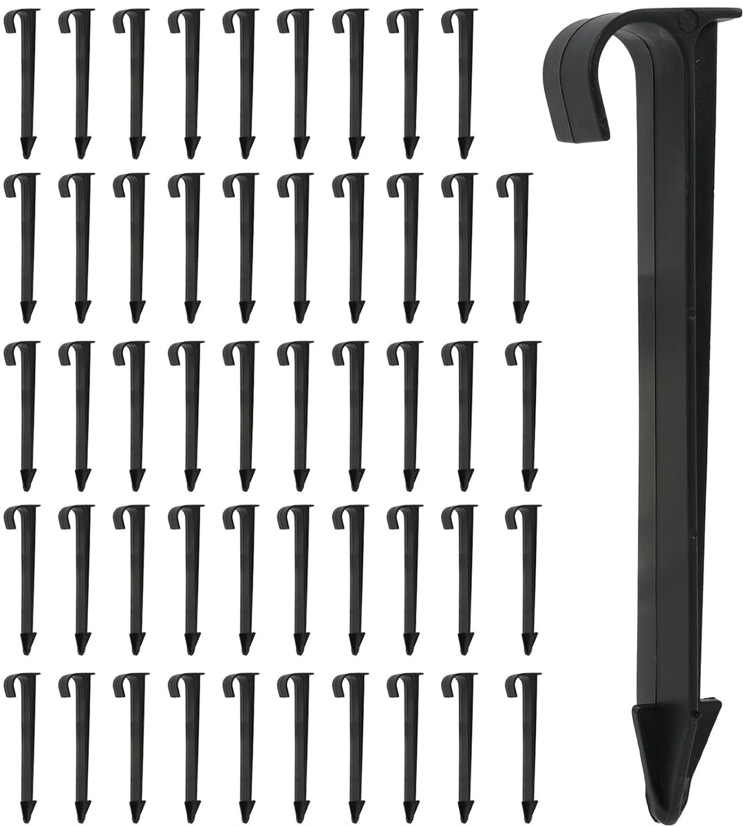 SnelShoppen - 50 Stuks Tuinslang Ankers, Micro Drip Tube Houder, Grond Ankers voor Drip Hose en Pearl Hose, Tuin, Gazon en Patio, Zwart (Pitch Fork)
