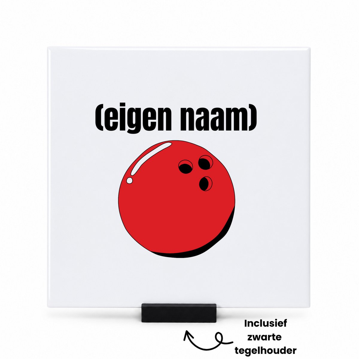 Hacebo bowlingsbal met eigen naam tegeltje met tegelhouder - Bowlen - bowlers - tegeltjes met tekst - iemand die houdt van bowlen - verjaardag - cadeau - kado - spreuktegels - 15x15 CM Wit