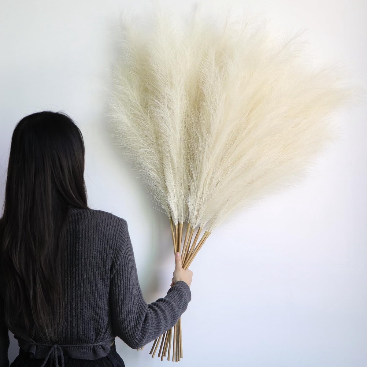 SnelShoppen - Pack van 12 Dried Pampas Grass 115 cm - Kunstmatige Droogbloemen Beige voor Vazen, Tafel, Bruiloft en Boho Decoratie