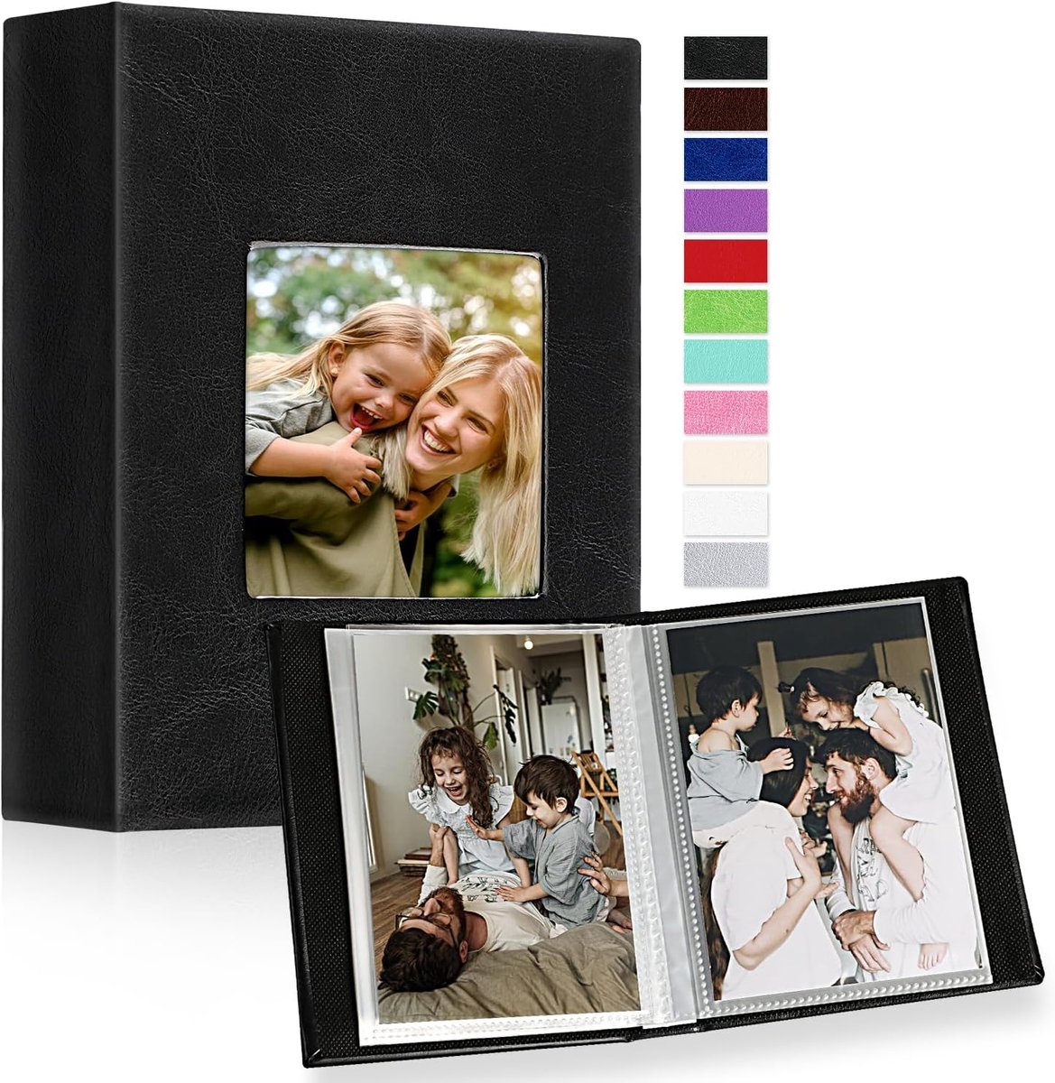 SnelShoppen - Photo Album 10x15 cm Mini 2 Packs - 100 Foto's per Album - Elegante Leren Stof - Zwart - Ideaal voor Herinneringen, Feesten, Reizen