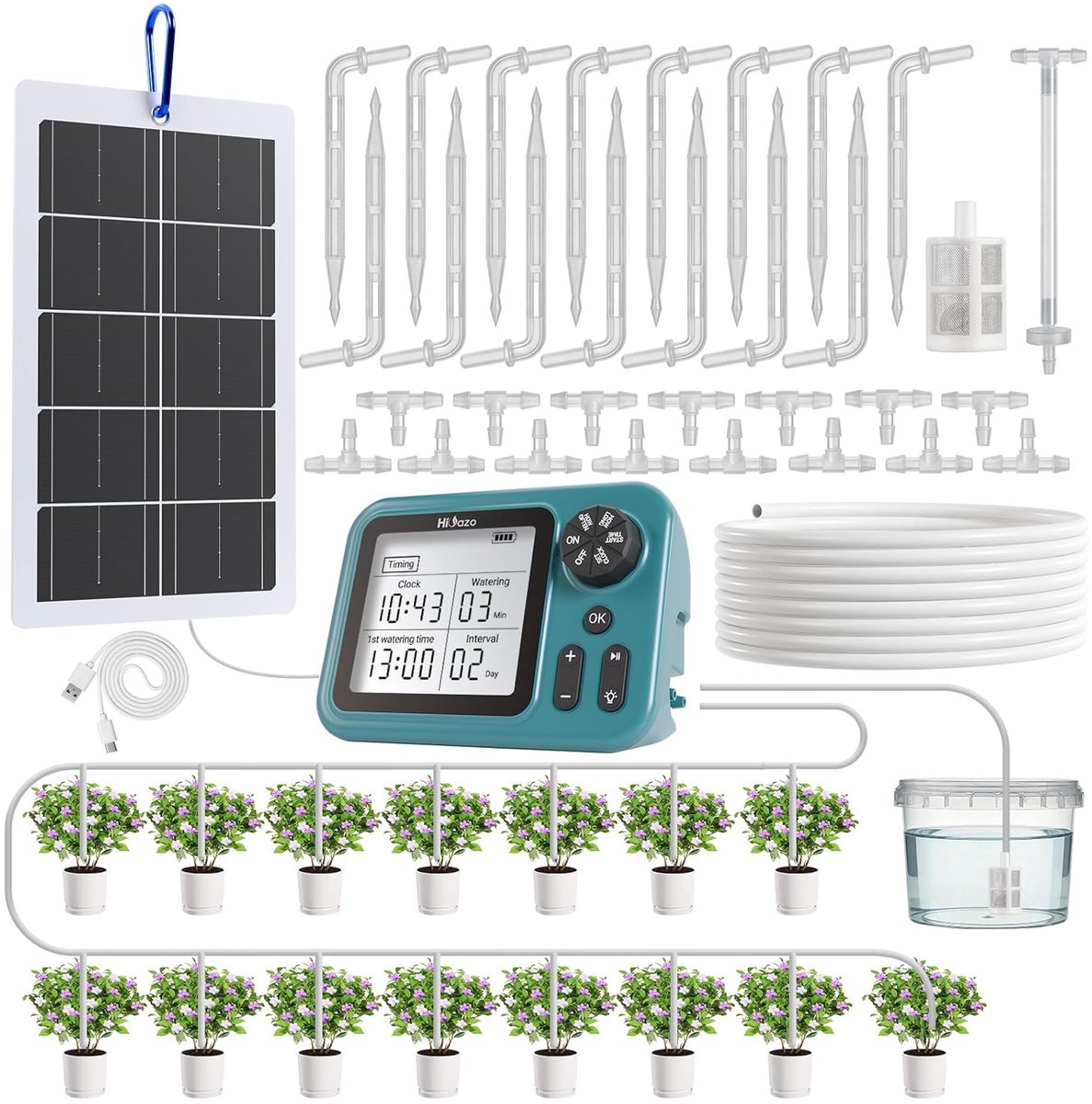 SnelShoppen - Automatisch Druppelirrigatiesysteem met 4W Zonnepaneel voor 15 Planten, 800 ml/min Pomp, Vakantiemodus, Anti-Hefventiel, Ideaal voor Bal