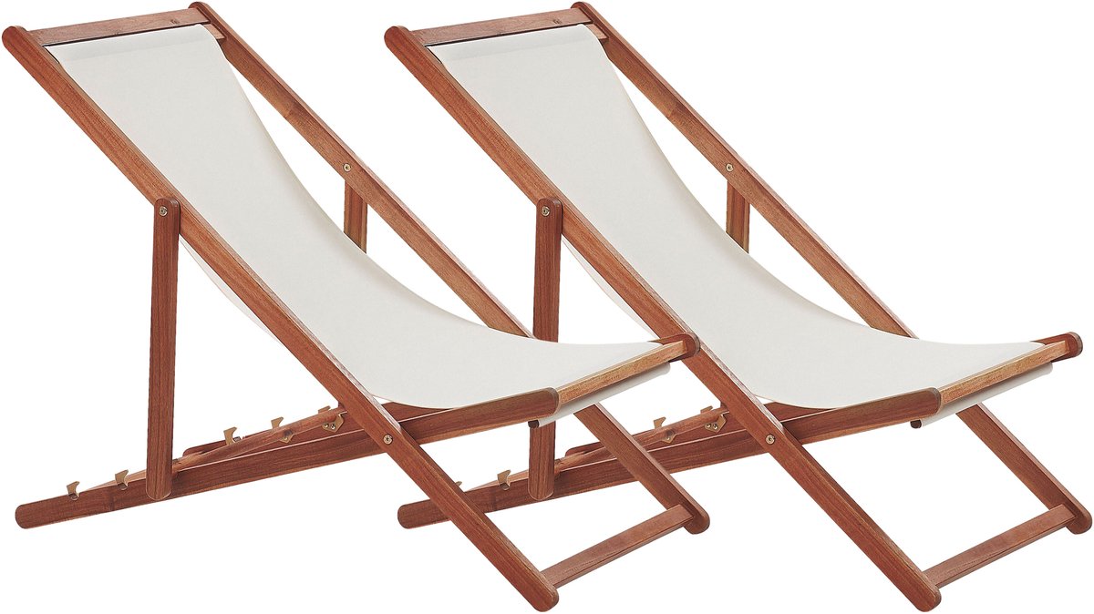 ANZIO - Ligstoel set van 2 - Gebroken wit - Acaciahout/Polyester