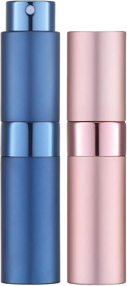 SnelShoppen - Set van 2 Refillbare Mini Parfum Atomizers 10ml - Handige Compacte Travel Spray Flesjes in Blauw en Roze - Perfect voor Vakantie en Dage