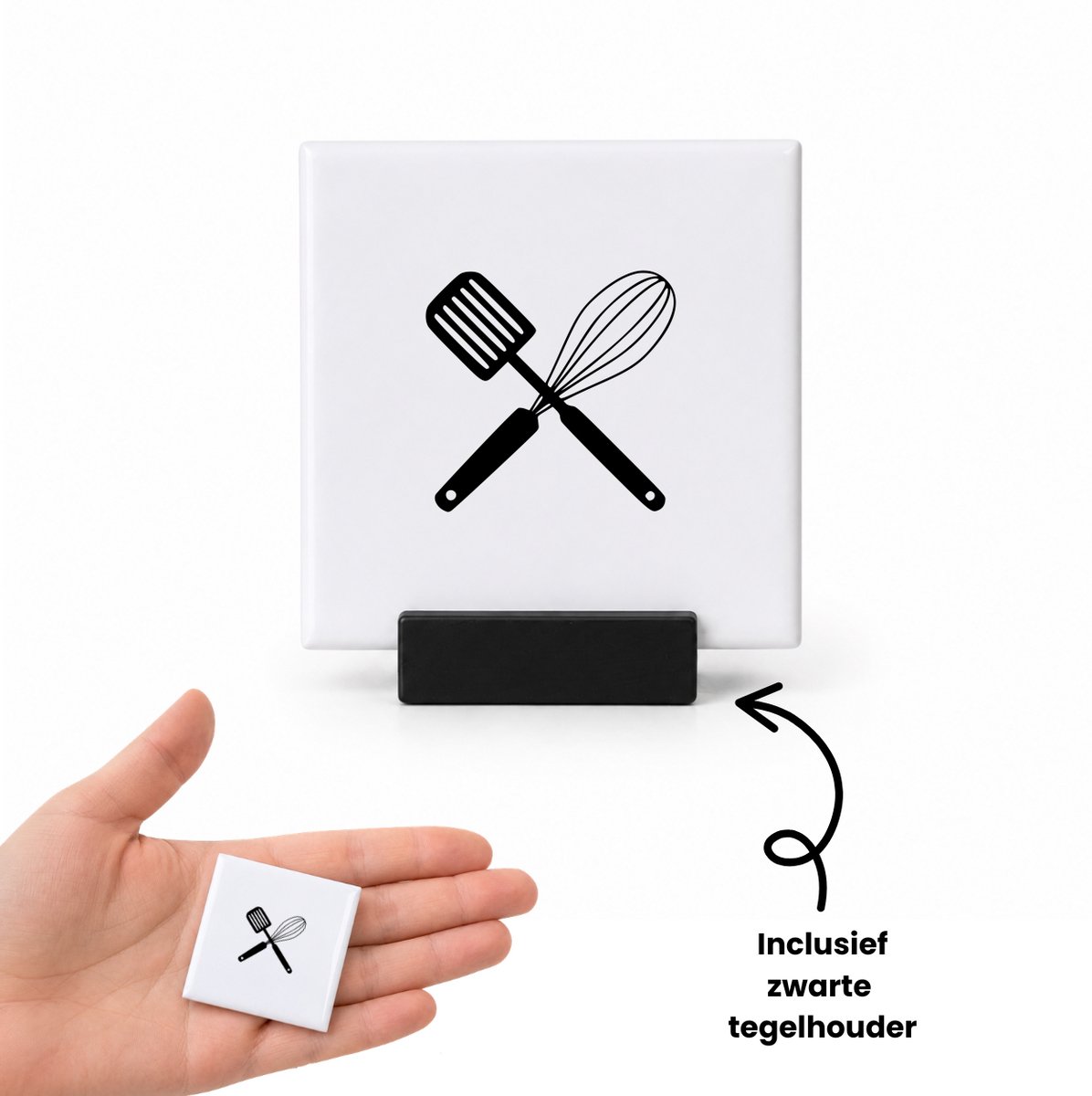 Hacebo Koken tegeltje met tegelhouder - Koken - Familie vrienden - tegeltjes met tekst - Cadeau - spreuktegels - 4.8x4.8 CM Wit
