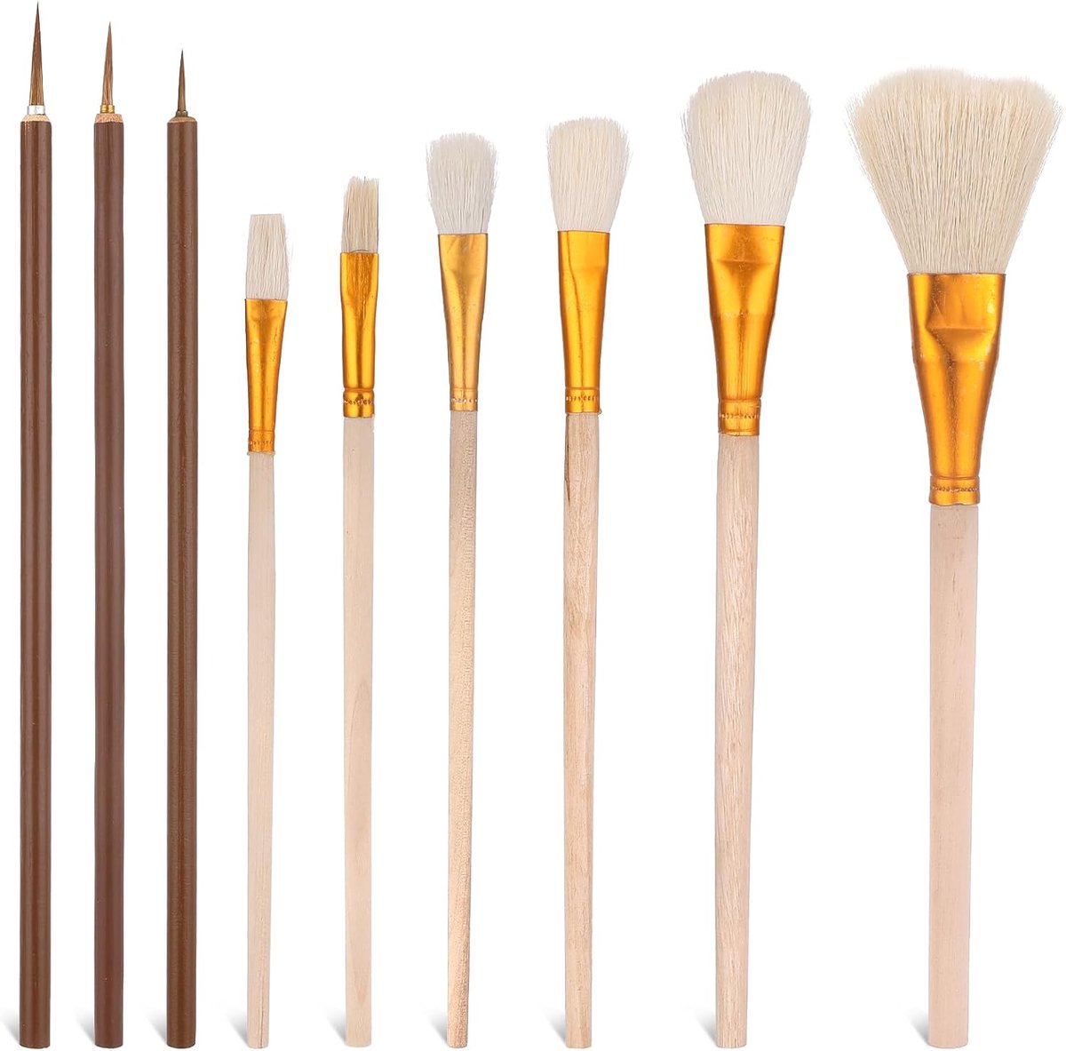 SnelShoppen - 9 Pcs Keramische Glazuren Borstels, Glazuurkwasten, Fan Borstels voor Pottenbakken, Kunst, Acrylaat, Waterverf, Schildergereedschap voor