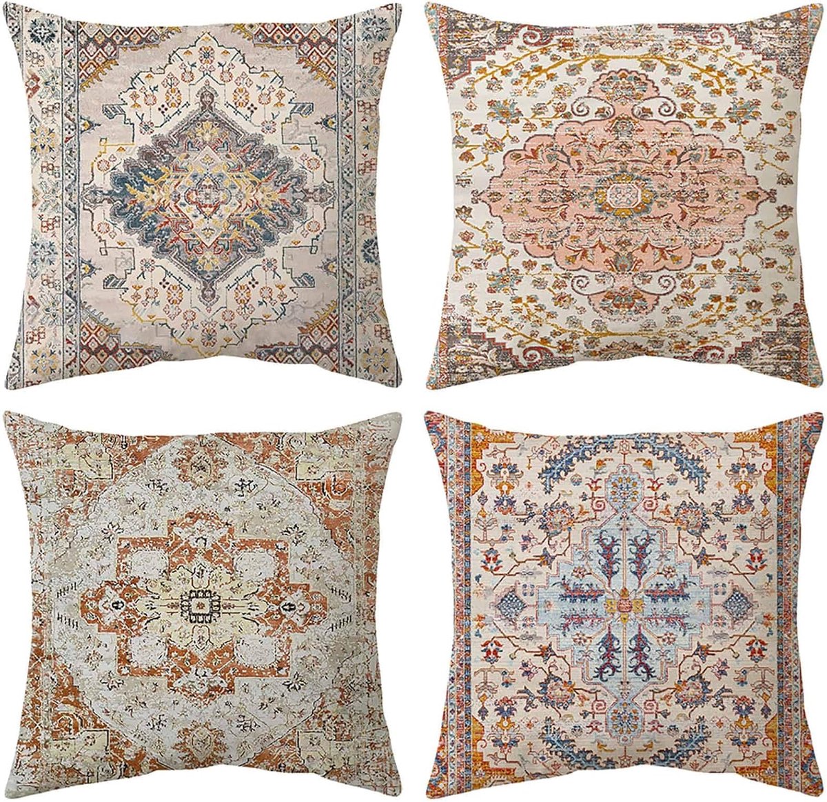 SnelShoppen - Boho Kussenhoezen 45 x 45 cm - 4 Stuks Bohemian Decoratie - Zachte Velvet Kussens voor Woonkamer, Slaapkamer en Bank - Terracotta