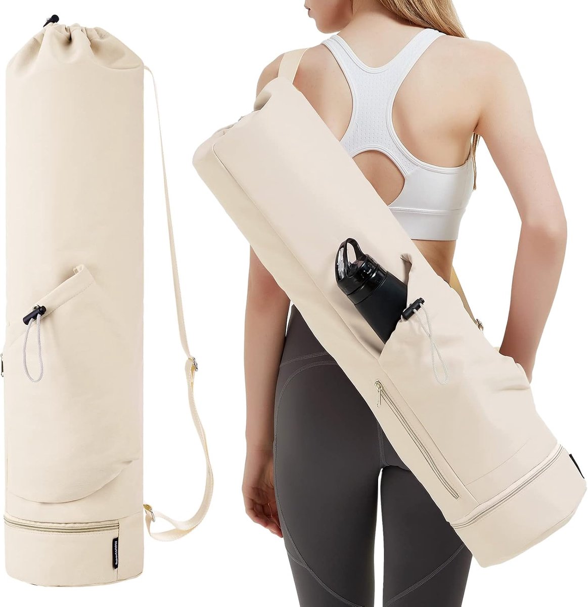 SnelShoppen - Grote Yoga Mat Tas met Verstelbare Draagriem, Pilates Tas met Flessentas en Natvak, Duurzaam Materiaal, 78x19cm, Ideaal voor Sport en Fi