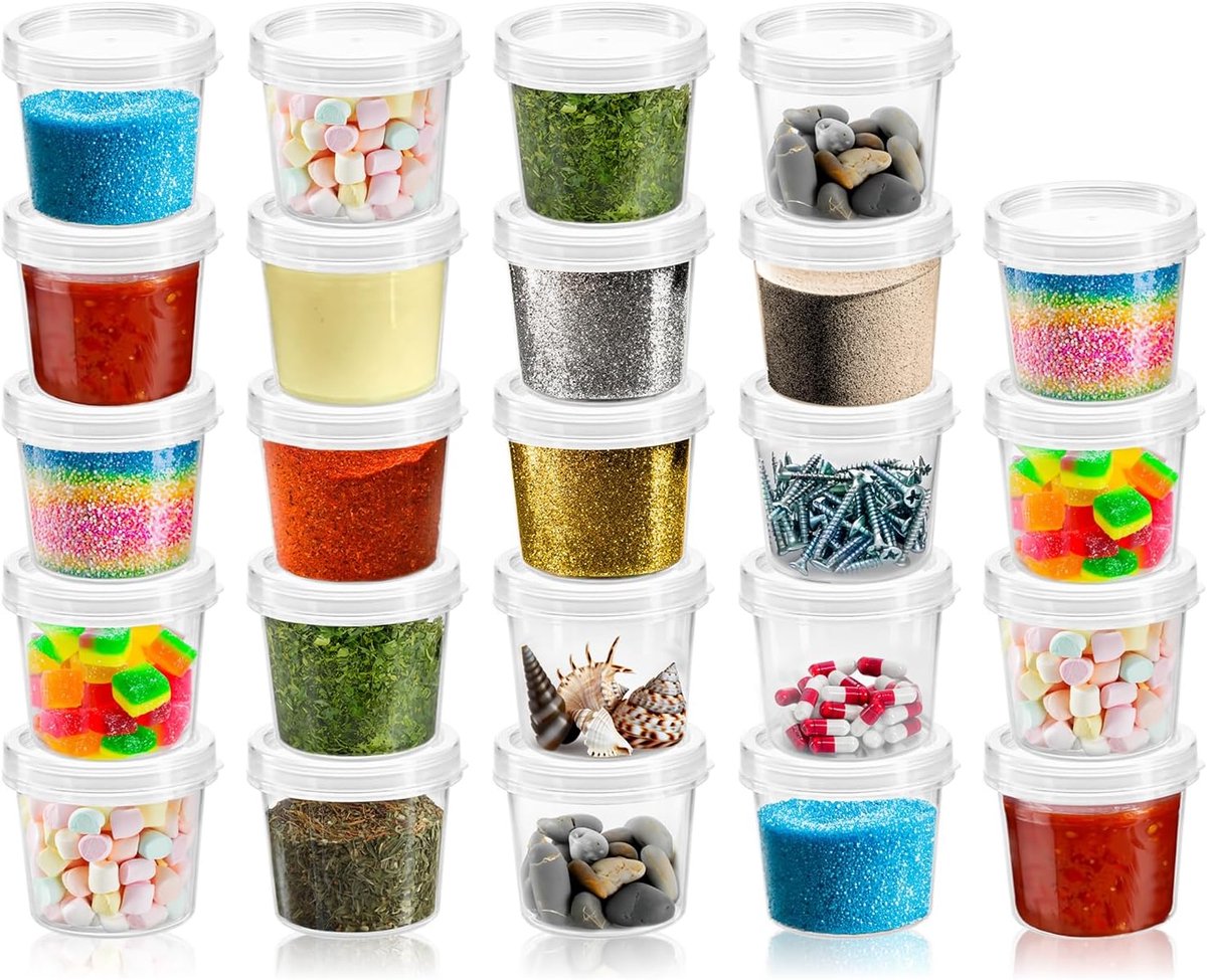 SnelShoppen - 24 x Opbergdozen met Deksel - Universele Plastic Potjes met Sluiting - Stapelbare Bakjes voor Cosmetica, Crème, Lotion en Knutselmateria