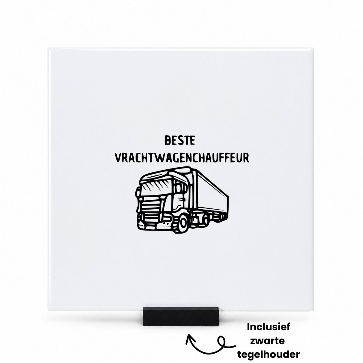 Hacebo Beste vrachtwagenchauffeur tegeltje met tegelhouder - Cadeau vrachtwagenchauffeur - tegeltjes met tekst - leuk cadeau voor de beste Cadeau vrachtwagenchauffeur om te geven - spreuktegels - 15x15 CM Wit