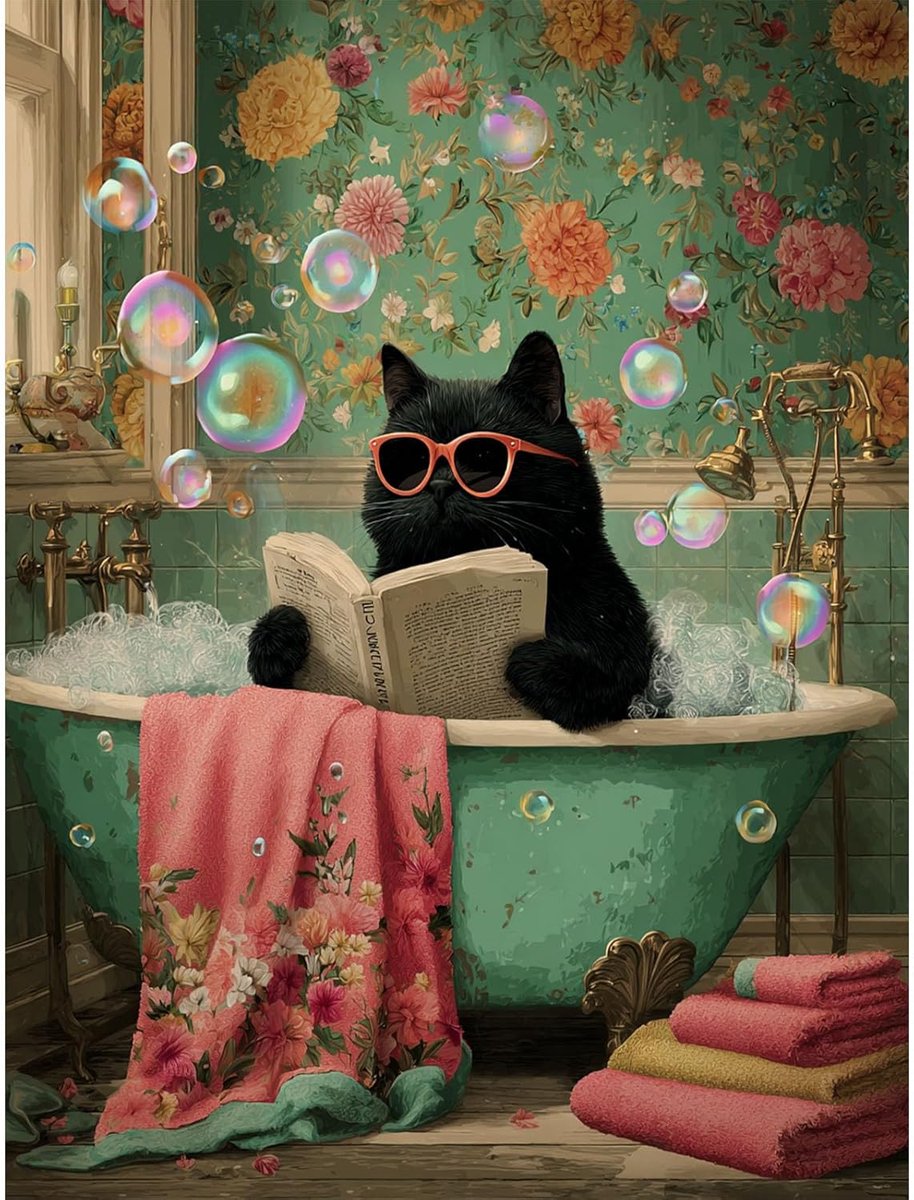 Schilderen op Nummer - Grappig Kattenmotief - 40 x 50 cm - Cadeau voor Volwassenen - Woondecoratie - Creatieve Hobby - Schilderkit