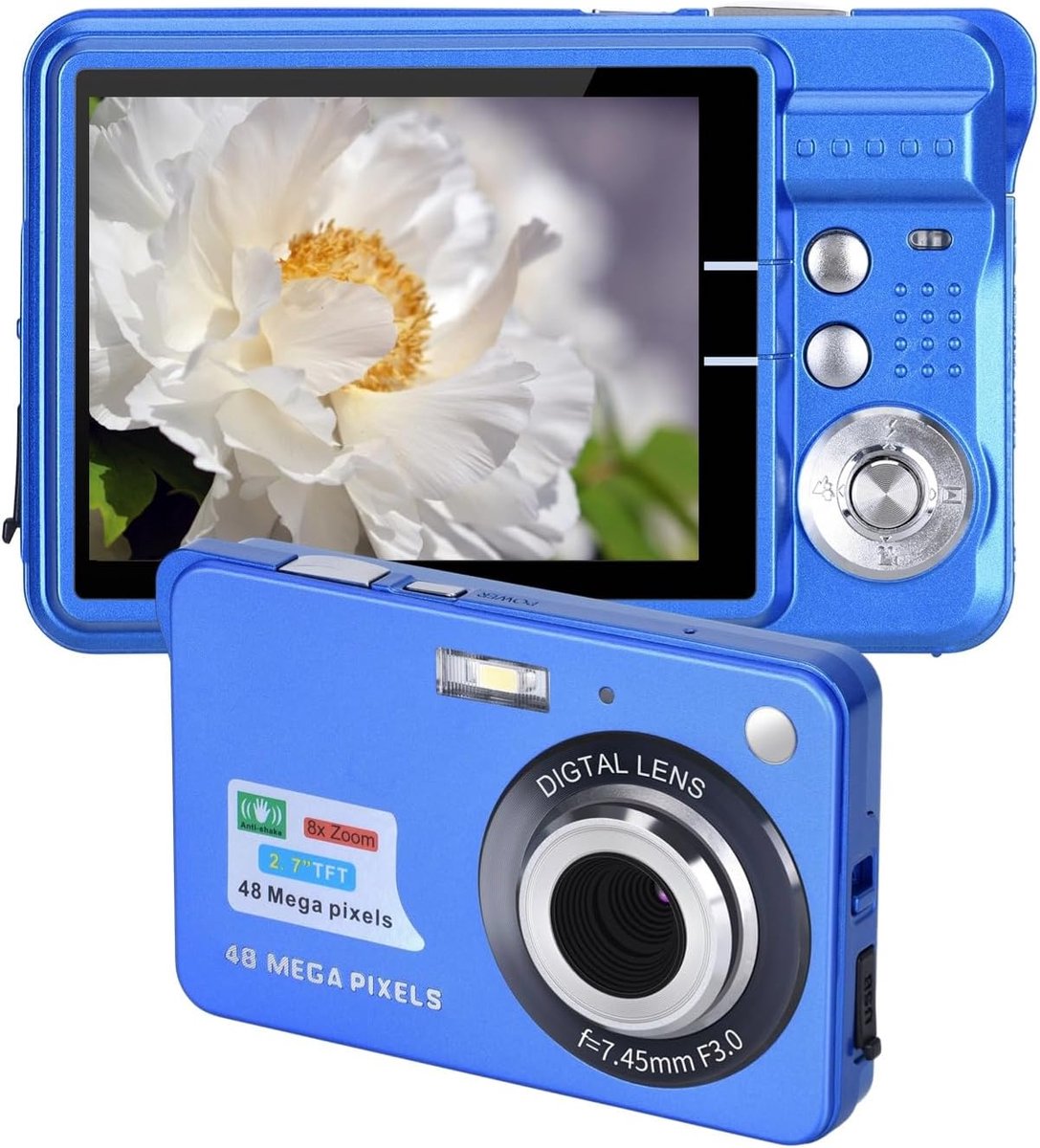 SnelShoppen - Digitale Camera voor Tieners, 4K 48 MP Ultra HD Point and Shoot Camera met 8x Digitale Zoom, Oplaadbare Compacte Vlogging Camera in Blau