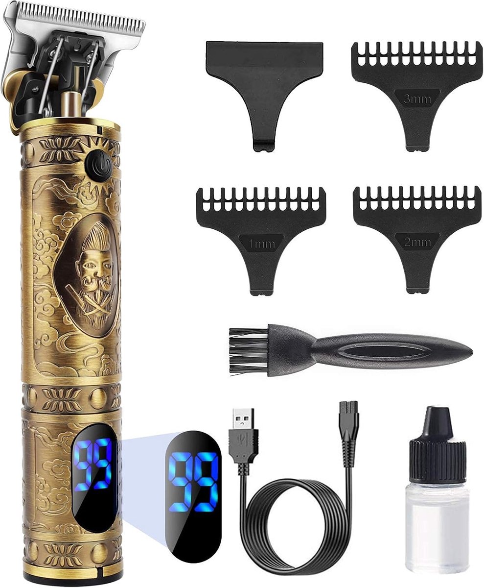 Professionele Tondeuse Heren - Baardtrimmer - T-Blade - LED Display - USB Oplaadbaar - 180 Minuten Accuduur - Goud