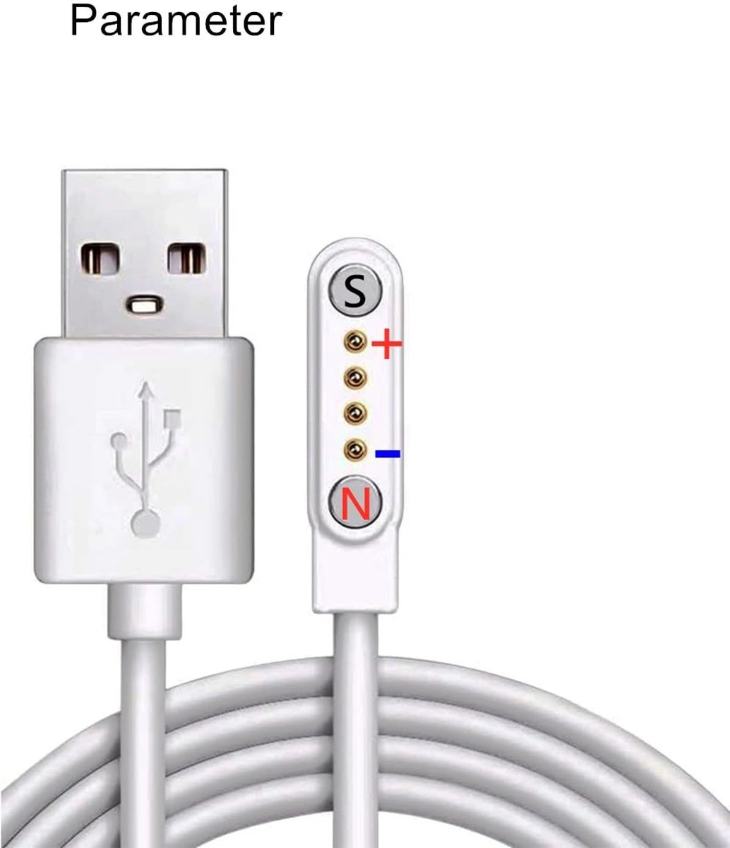 SnelShoppen - Smartwatch Oplaadkabel voor Kinderen met 4 Pins, Magnetische Oplader voor Slimme Horloges, PVC Geleider, 7.62 mm Afstand, Voor Diverse M