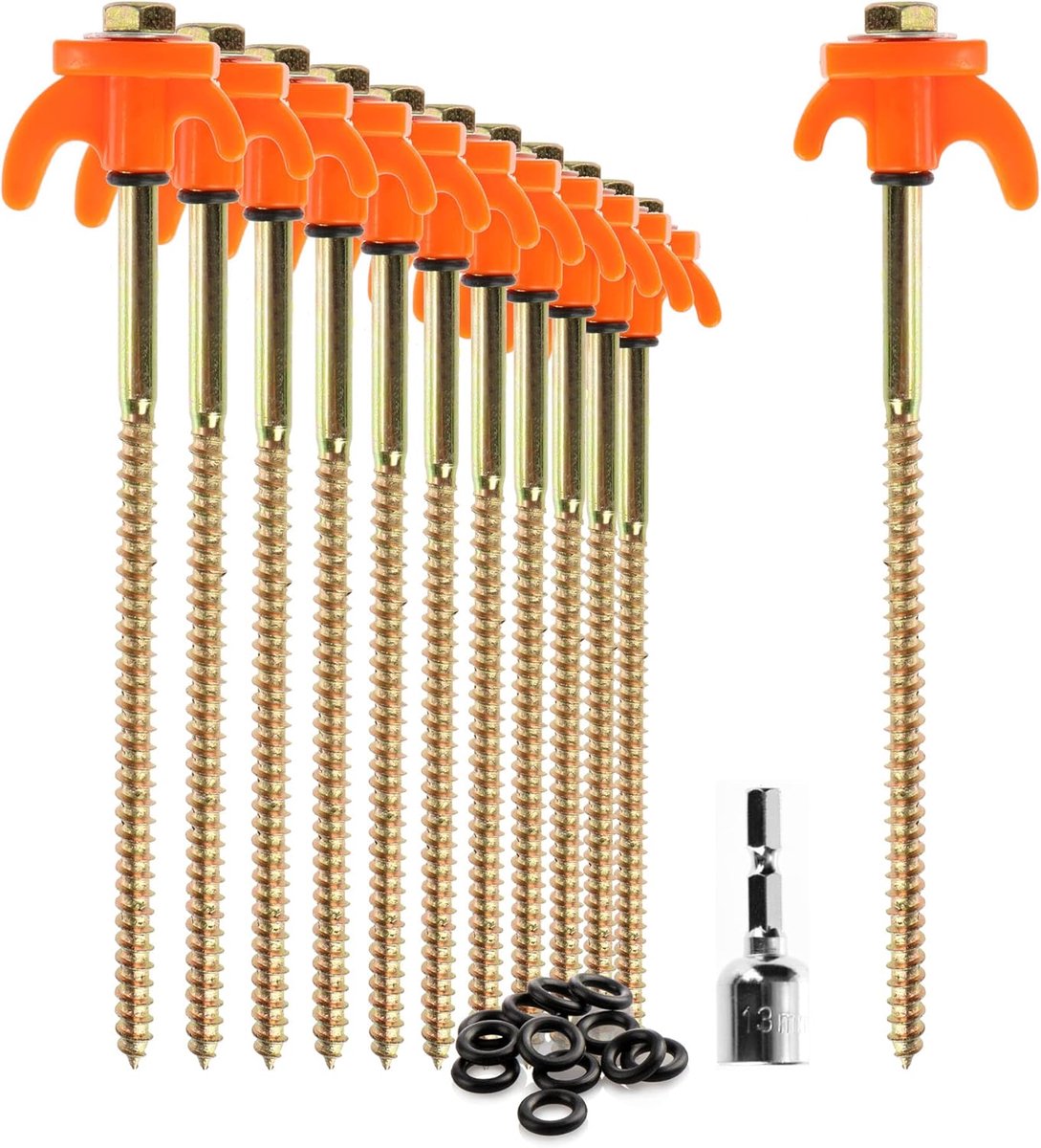 SnelShoppen - 12 Stuks Tent Pegs - Robuuste Stalen Haringen met Draad en Touwhouder - Voor Camping, Outdoor, Festivals en Harder Grond