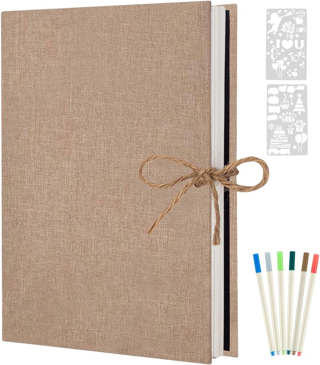 SnelShoppen - DIY Foto Album 26x21cm, Zelfklevend 60 Witte Pagina's, Scrapbook met Linnen Kaft voor Familie, Trouwerijen en Herinneringen (Beige)