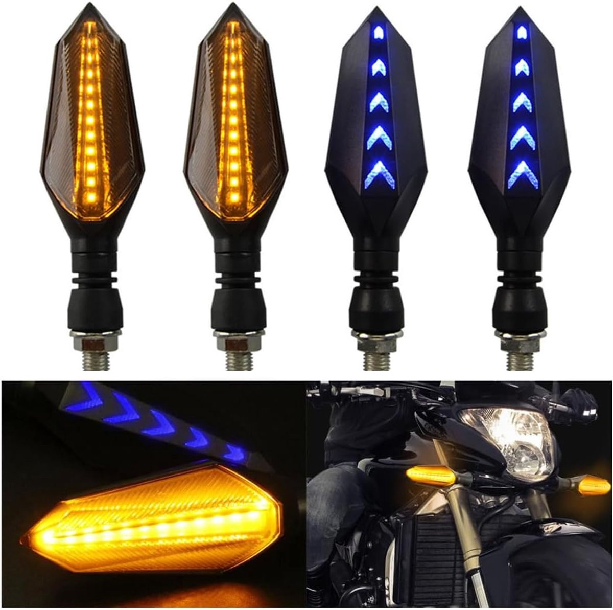 SnelShoppen - 4 Stuks LED Motorfiets Indicatorlampen - Waterdicht, Universeel voor Motor, Scooter, Quad - Amber, 12V, Smoked Acryl, Flonkerend Design