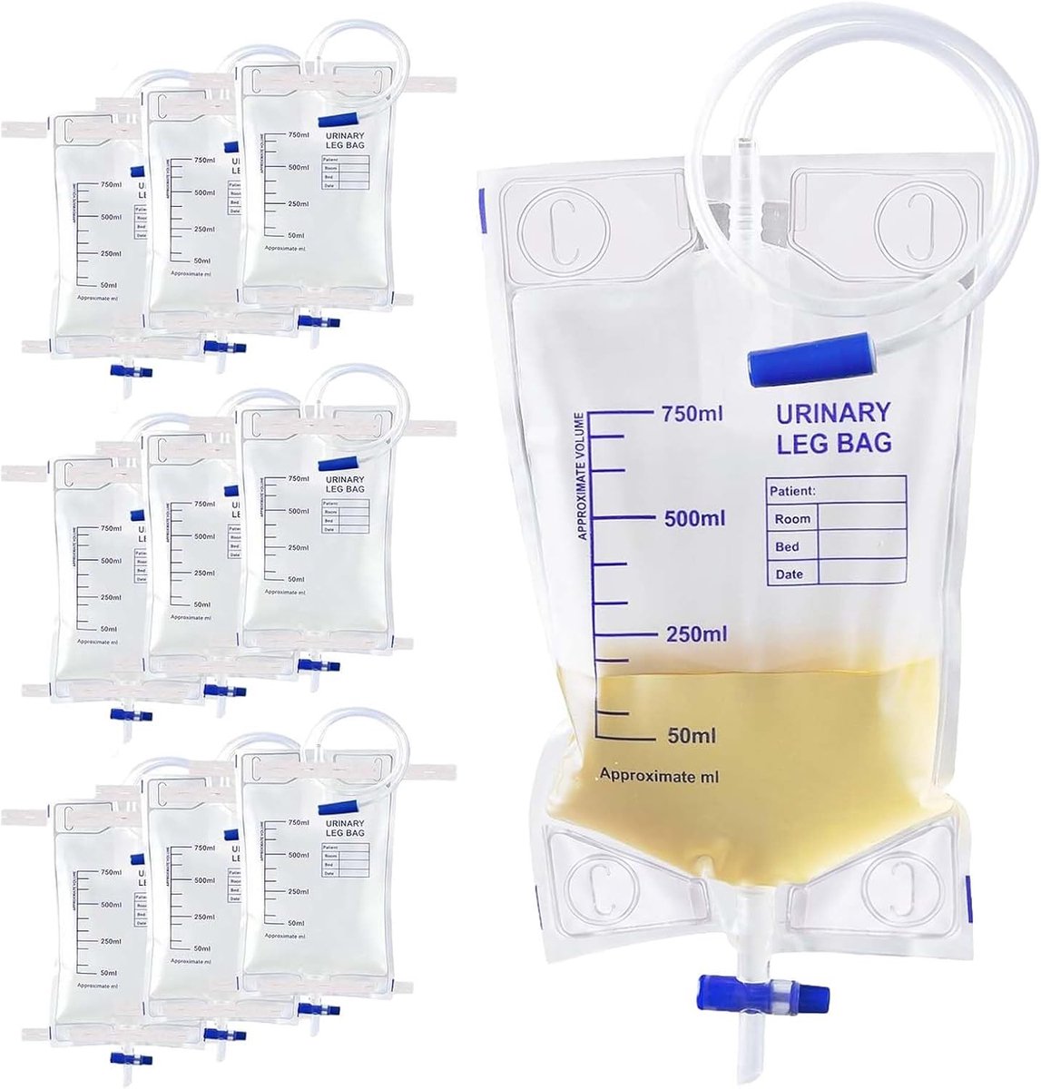 SnelShoppen - 10 stuks Urinoir Verzamelaars voor Mannen, Urinezak 750 ml, Hoogwaardig PVC, Comfortabele Urinezak met Terugslagmembraan en Ventielen, I