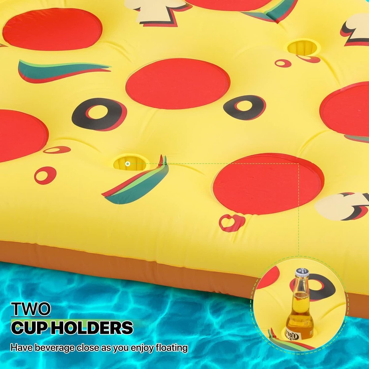 SnelShoppen - Giant Inflatable Pizza Raft 180cm x 150cm PVC, Snelle Opblaasbare Water Raft Lounger met Cup Holders, Perfect voor Zomer, Pool, Strand,