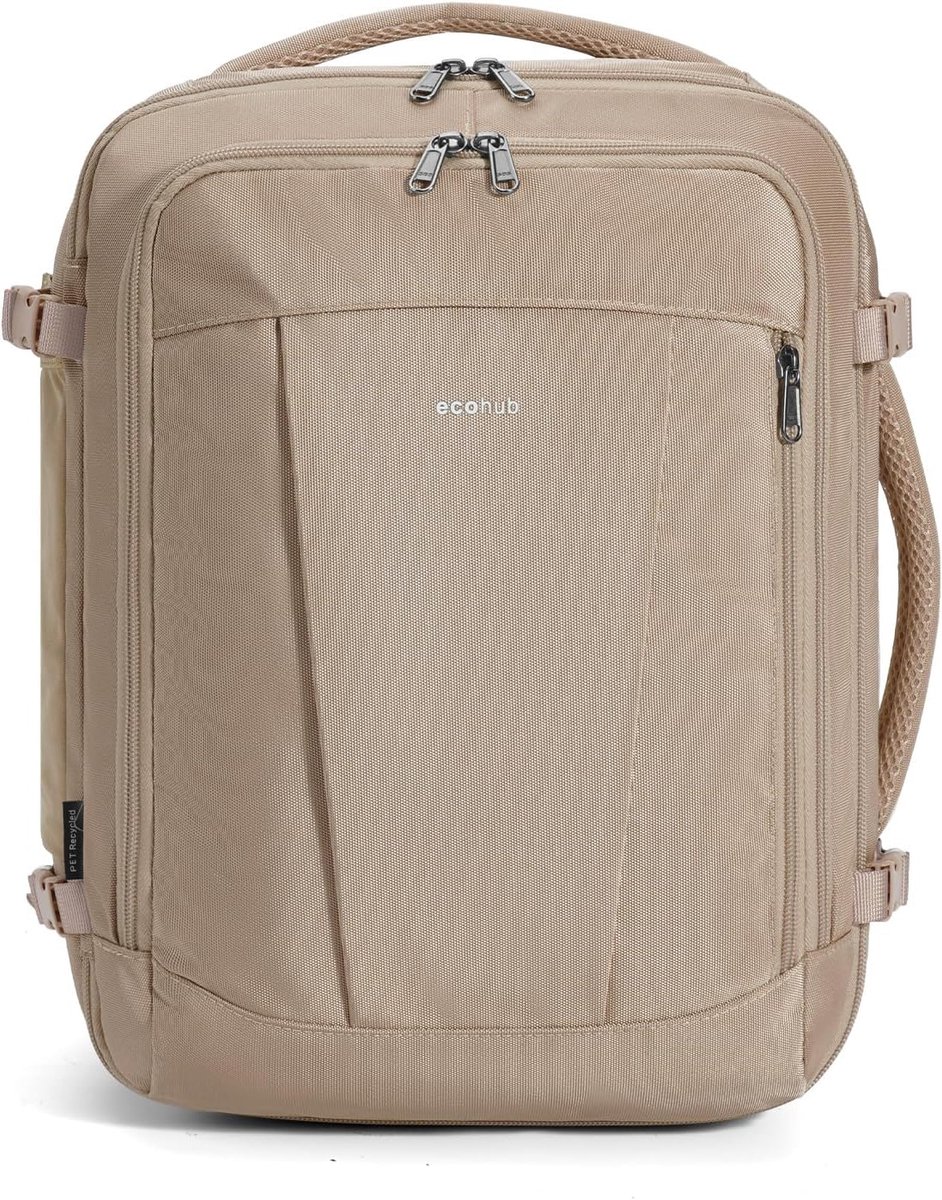 SnelShoppen - Ryanair Easyjet Cabin Backpack, Waterdichte Reistas, Gerecycled PET Handbagage, Onderstoel Koffer 40x30x20, Lichtbruin, Voor Dames en He