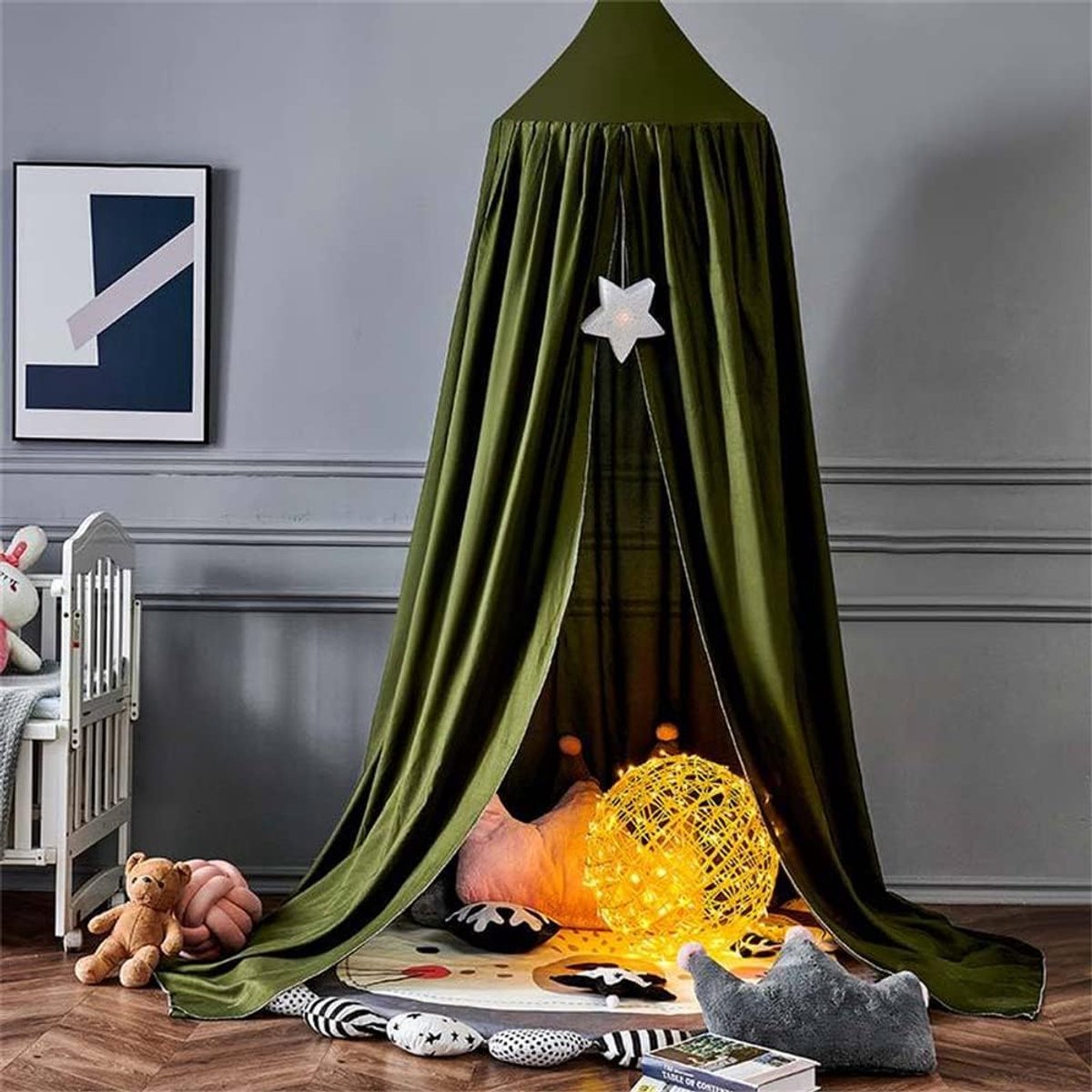 SnelShoppen - Baby Kinderbed Canopy Mosquito Net - Donkergroene Bedtent voor Prinses - Polyester, Lichtgewicht, Ademend, Geschikt voor Slaapkamer, Spe