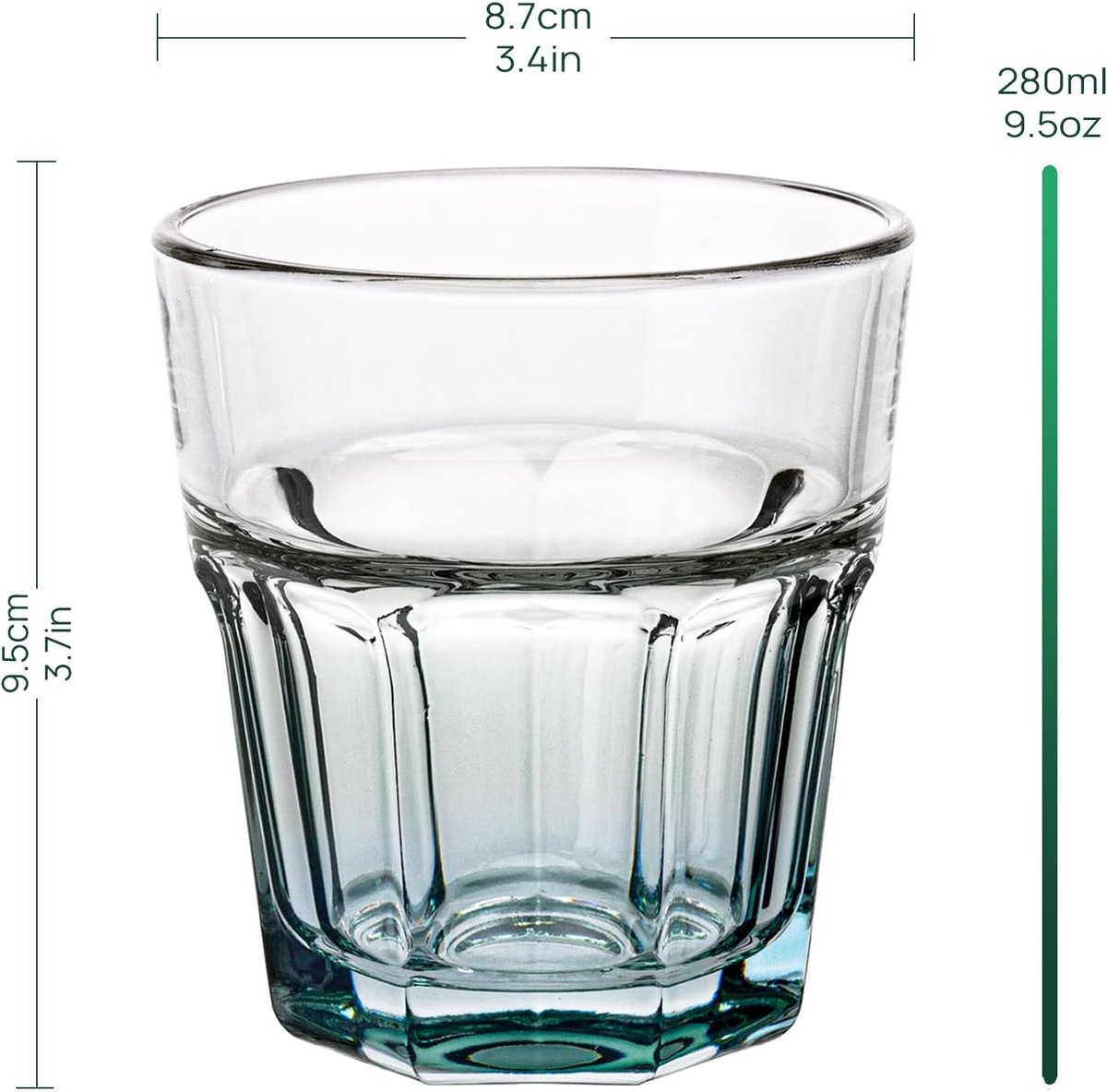 SnelShoppen - Set van 6 Grote Cocktailglazen - Cuba Libre Hoogballon Glazen - 280 ml XXL Tumblers in Pastelgroen, Geel en Roze Ombre - Retro Design -
