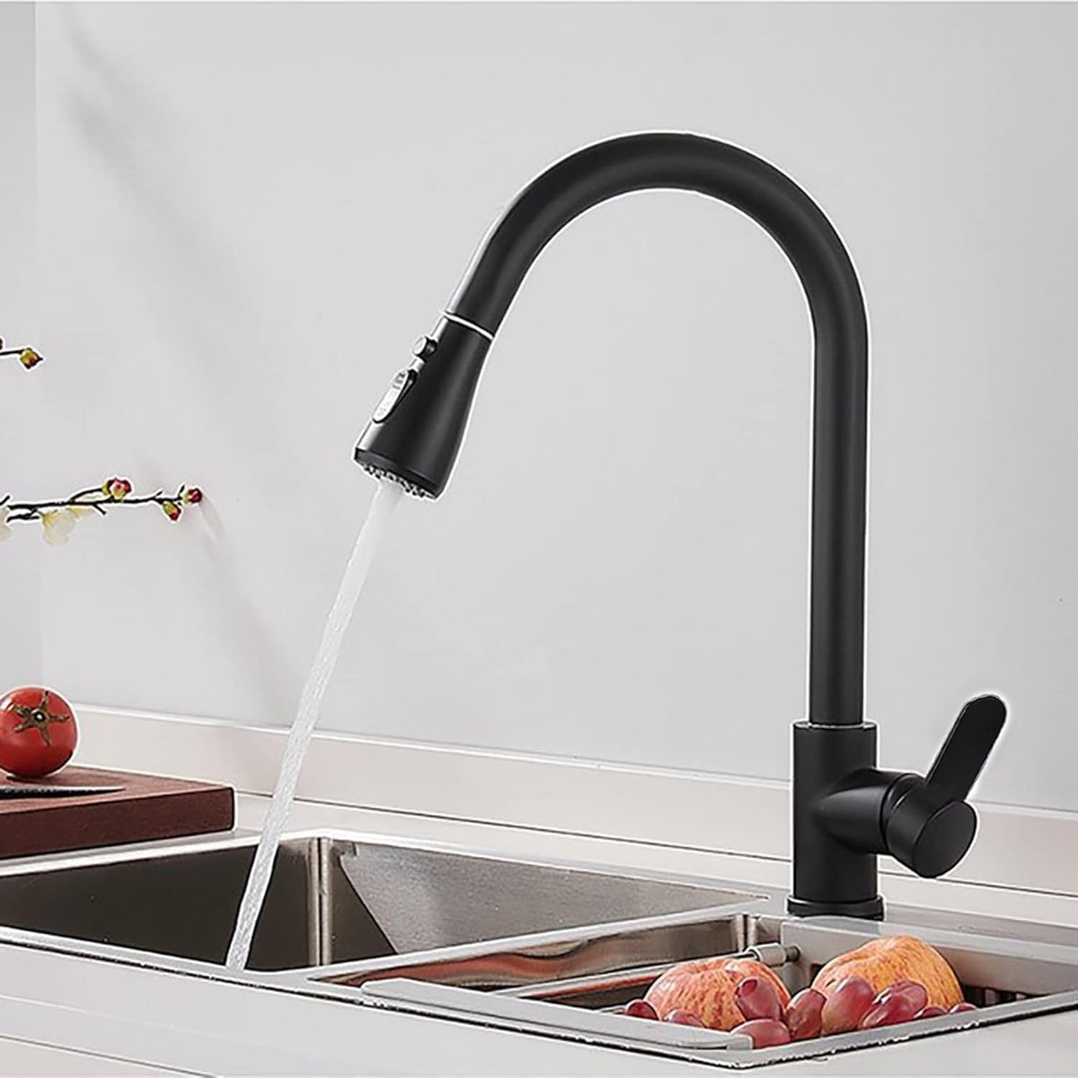 SnelShoppen - Pull-Out Keukenkranen 360° Rotatable, 3 Modes, RVS, Zwarte Grote Spuitkop, Keuken Faucet voor Inclusief Potten, Pannen, Groenten en Frui