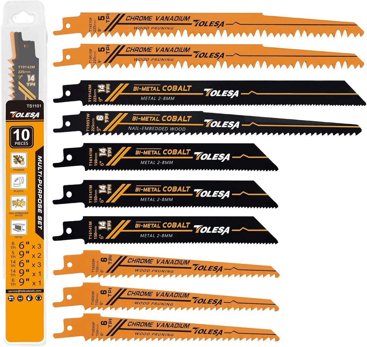 SnelShoppen - 10 Stuks Universele Reciprocating Saw Blades voor Hout, PVC en Metaal - Bi-Metaal zaagbladen voor Zware Metaalbewerking, Metalen Buizen