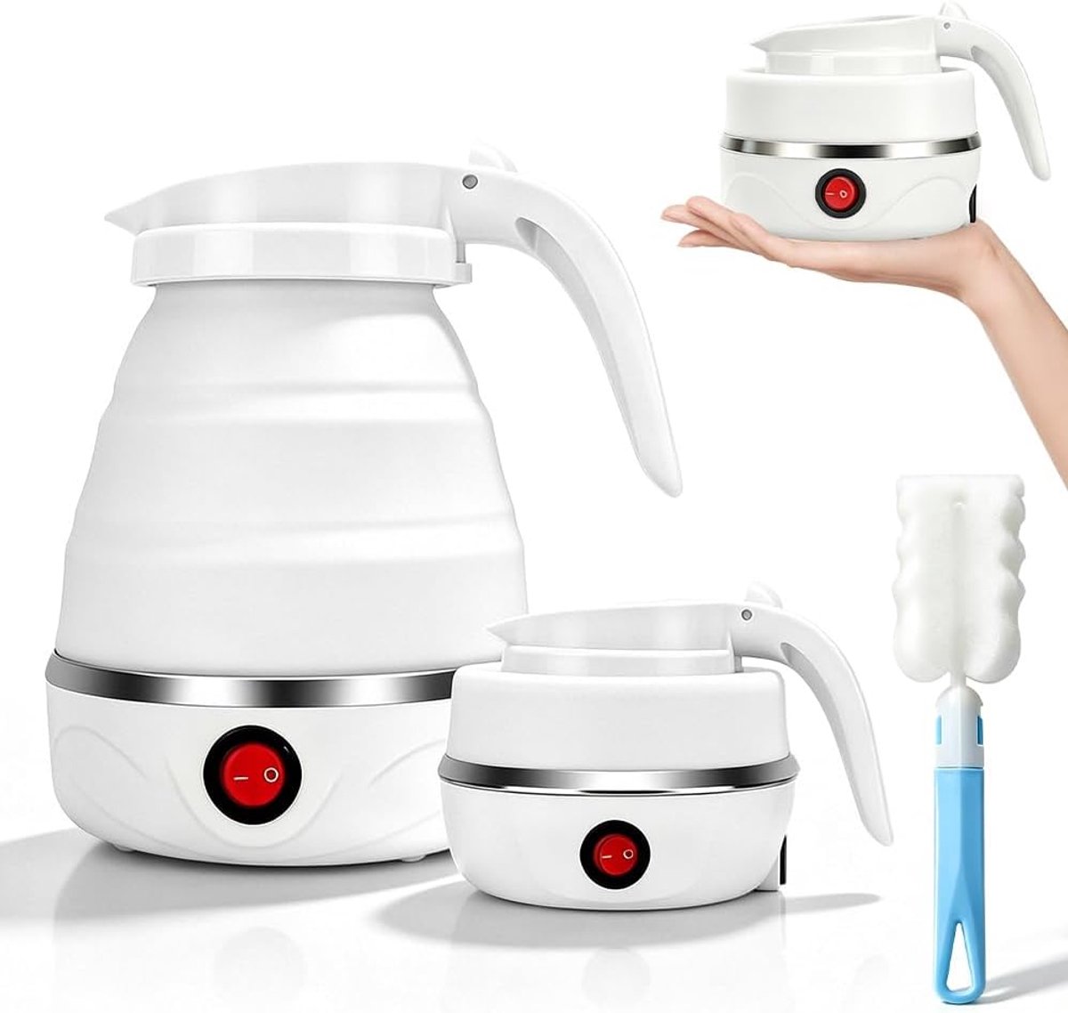 SnelShoppen - Opvouwbare Waterkoker 0,6L Siliconen Draagbaar 600W Mini Camping Waterketel met Roestvrijstalen Bodem - Snel Koken voor Keuken, Reizen e