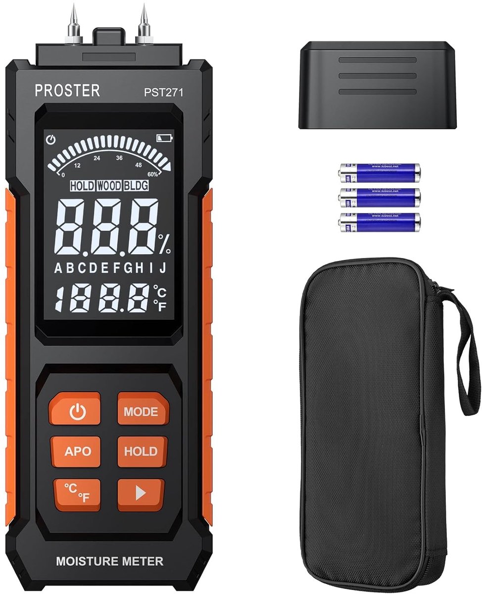 SnelShoppen - Professionele Houtvochtmeter met VA Kleurenscherm, Temperatuurmeting, Ergonomisch Ontwerp, Auto Shut Off, Ideaal voor Bouw en Houtverwer