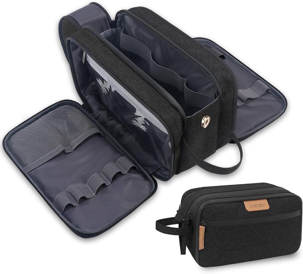 Thijox - Toilettas voor Mannen | Waterbestendige Dopp Kit | Grote Scheertas voor Reis | Toilettas Organizer voor Toiletbenodigdheden | Zwart | Perfect