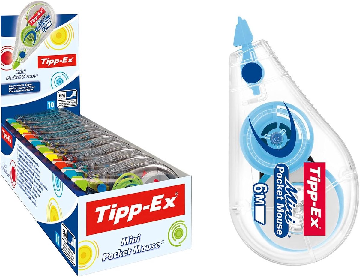 SnelShoppen - Tipp-Ex Mini Pocket Mouse Correctieroller 6m x 5mm - 10 Stuks - Trendlijnen in Verschillende Kleuren voor Thuis, School en Kantoor
