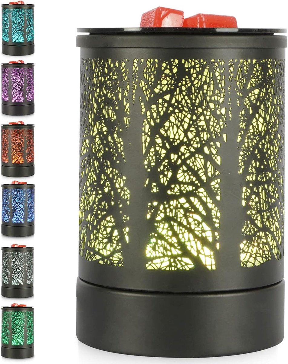 SnelShoppen - Elektrische Geur Lamp, Aroma Diffuser, Theelicht met 7 Kleur Gradiënten, PTC Verwarming, Zwart Siliconen en Metaal, Perfect voor Thuis,