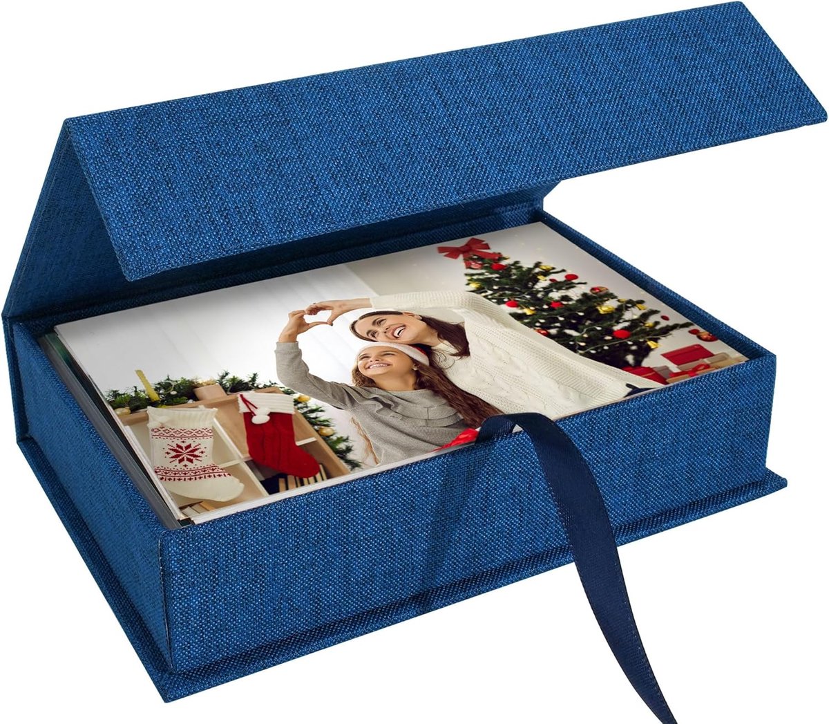 SnelShoppen - Photo Storage Box 13x18cm, Linnen Foto Box, Geheugenbox voor Foto's, Certificaten, Scrapbook Benodigdheden, Souvenirs en Sieraden in Bla