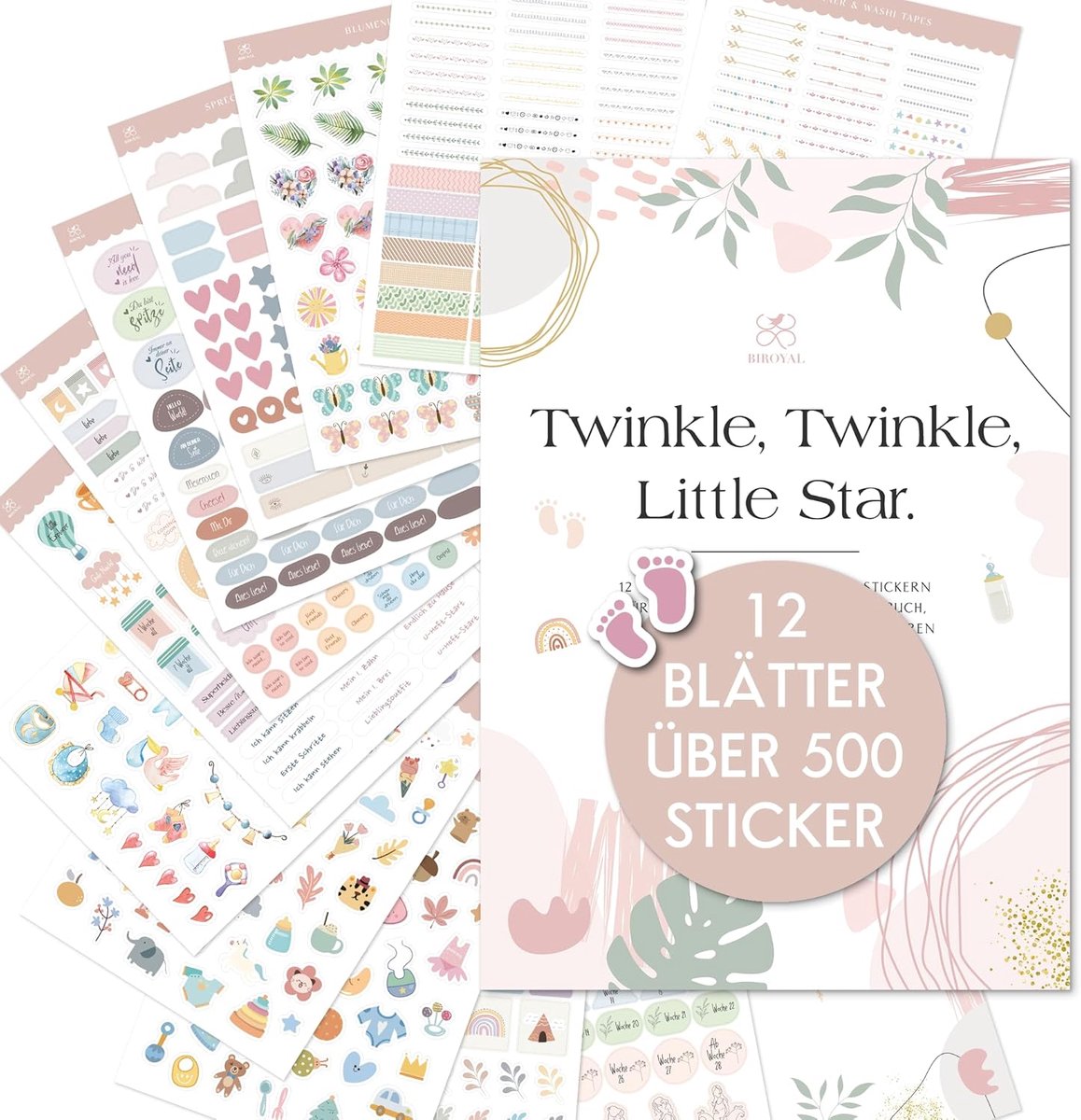 SnelShoppen - Meer dan 500 Baby Stickers voor Baby Album & Zwangerschapsdagboek - 12 Vellen Schattige Stickers voor Fotoboek, Babyshower, Gastenboek &