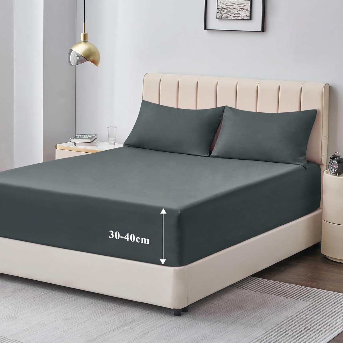 SnelShoppen - Fitted Sheet 160 x 200 cm - Grijs Microfiber - Geschikt voor Boxspring en Waterbed - Zacht en Ademend - Ideaal voor Elk Seizoen