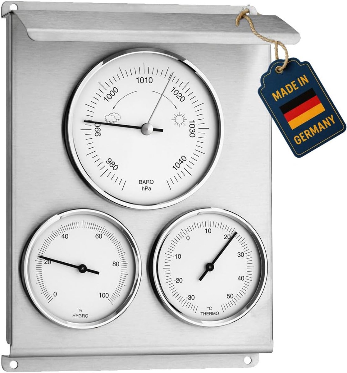 SnelShoppen - Analog Outdoor Weerstation met Barometer, Thermometer en Hygrometer, Roestvrij Staal, 160x68x221mm, Voor Tuin, Terras, Balkon