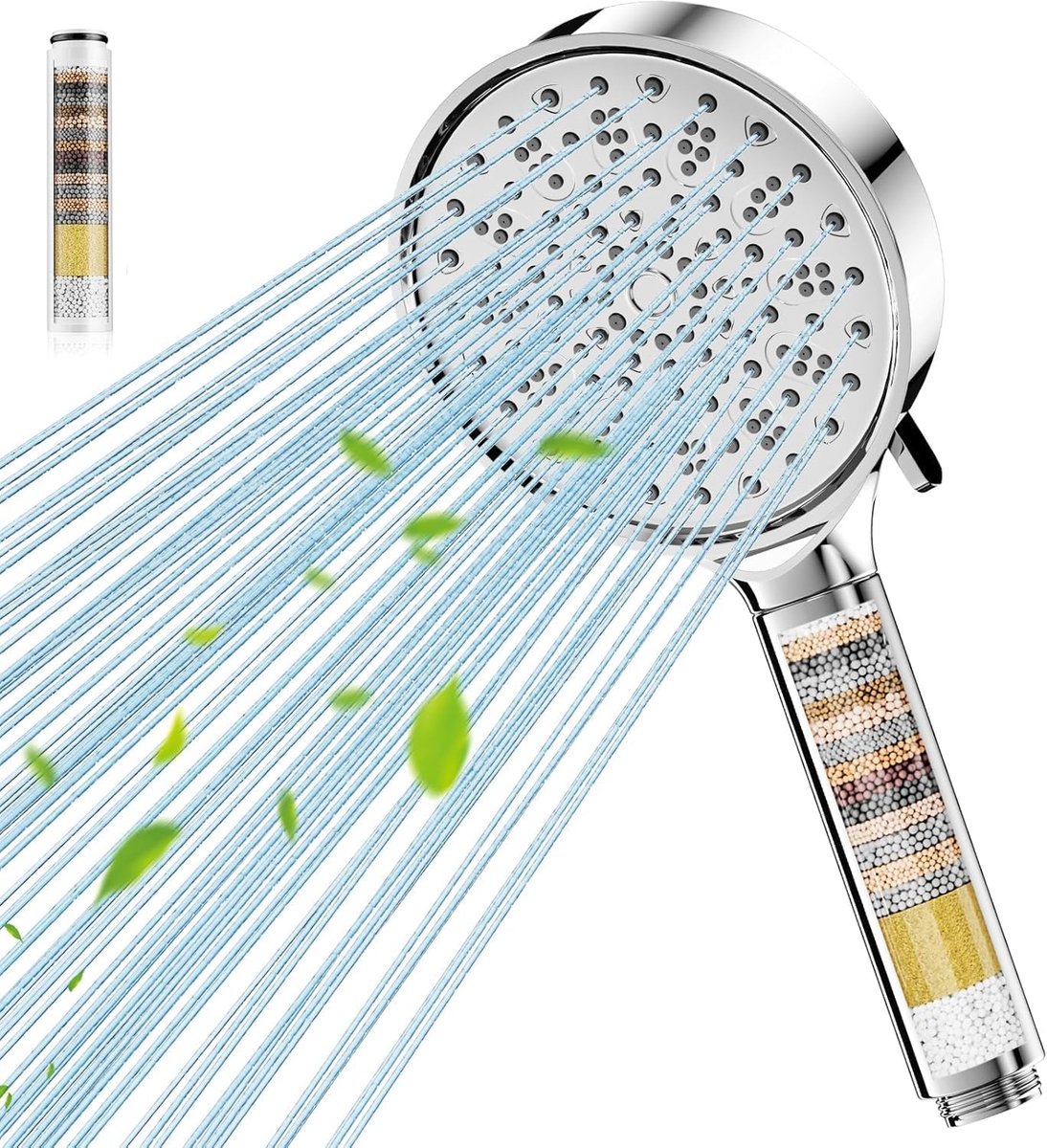 SnelShoppen - Hoogdruk Doucheset met Filter, Handdouche met 6 Jet Types, Waterbesparend, 20 Laags Filtratiesysteem, Anti-Kalk, Ideaal voor Hard Water