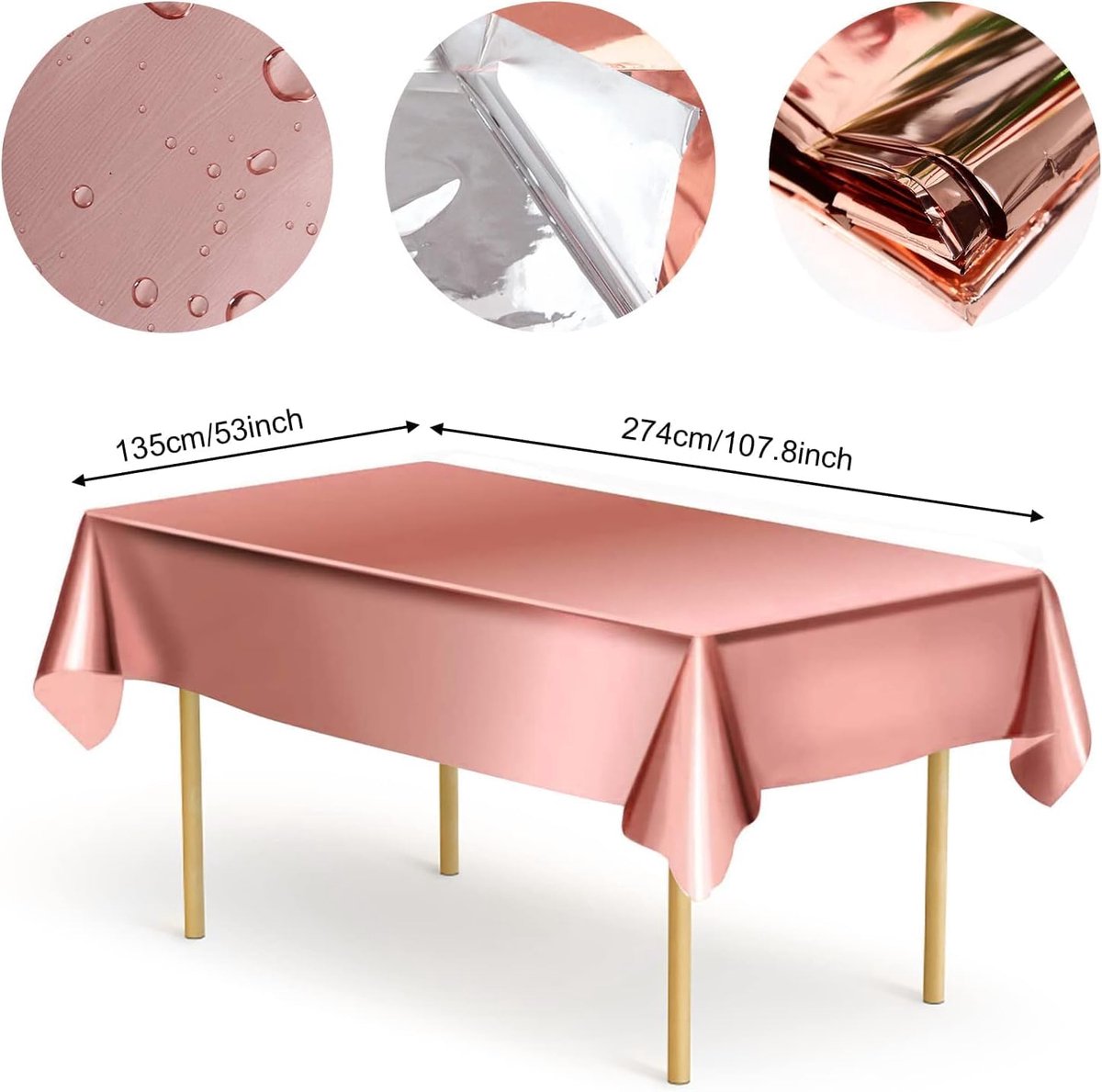 SnelShoppen - 3 Stuks Roze Gouden Tafelkleden - Disposable Plastic Tafelkleed voor Feest, Bruiloft, Verjaardag, Valentijnsdag, Huwelijksfeest, Rectan