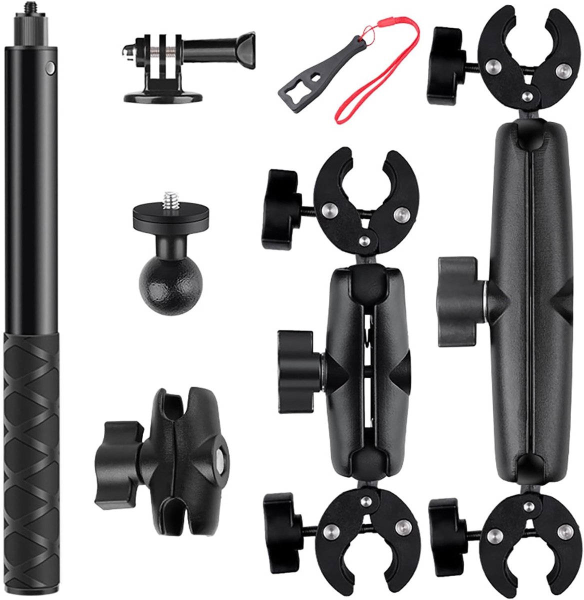 SnelShoppen - Video Camera Holder Accessoires voor Insta360 X4 Motorfiets Kit - 360 Graden Rotatie Dual Clamp - Geschikt voor Meerdere Apparaten - Ver